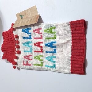 Christmas Holiday dog sweater Fa La La red Pom Pom neck New XS/S